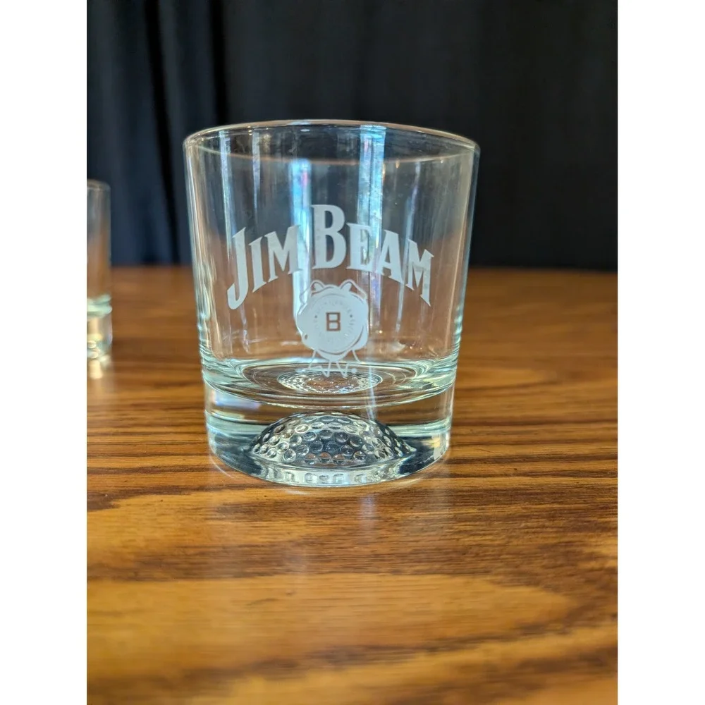 Jim Beam Whiskey Glasses Set 3 Clear 2 Football & Golf Base Etched Logo